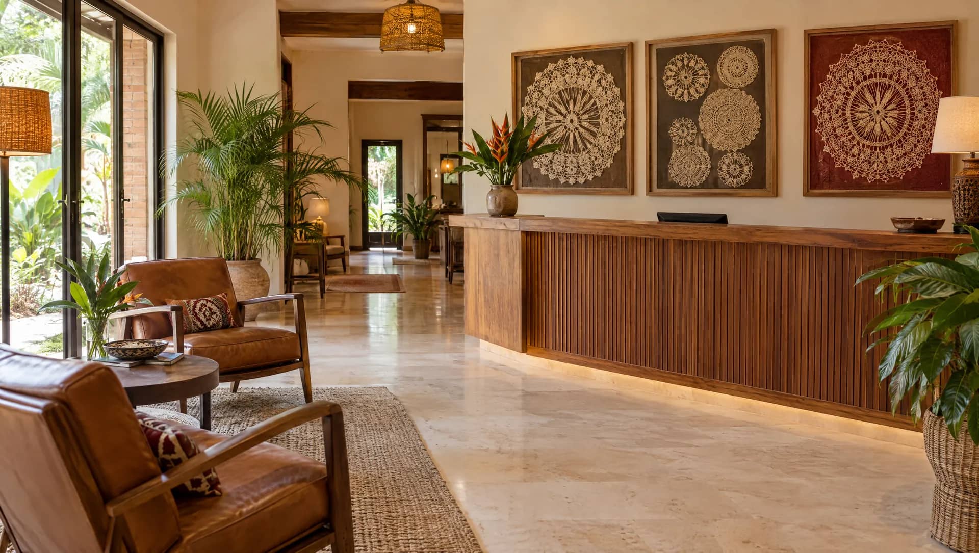 Lobby del hotel con luz natural